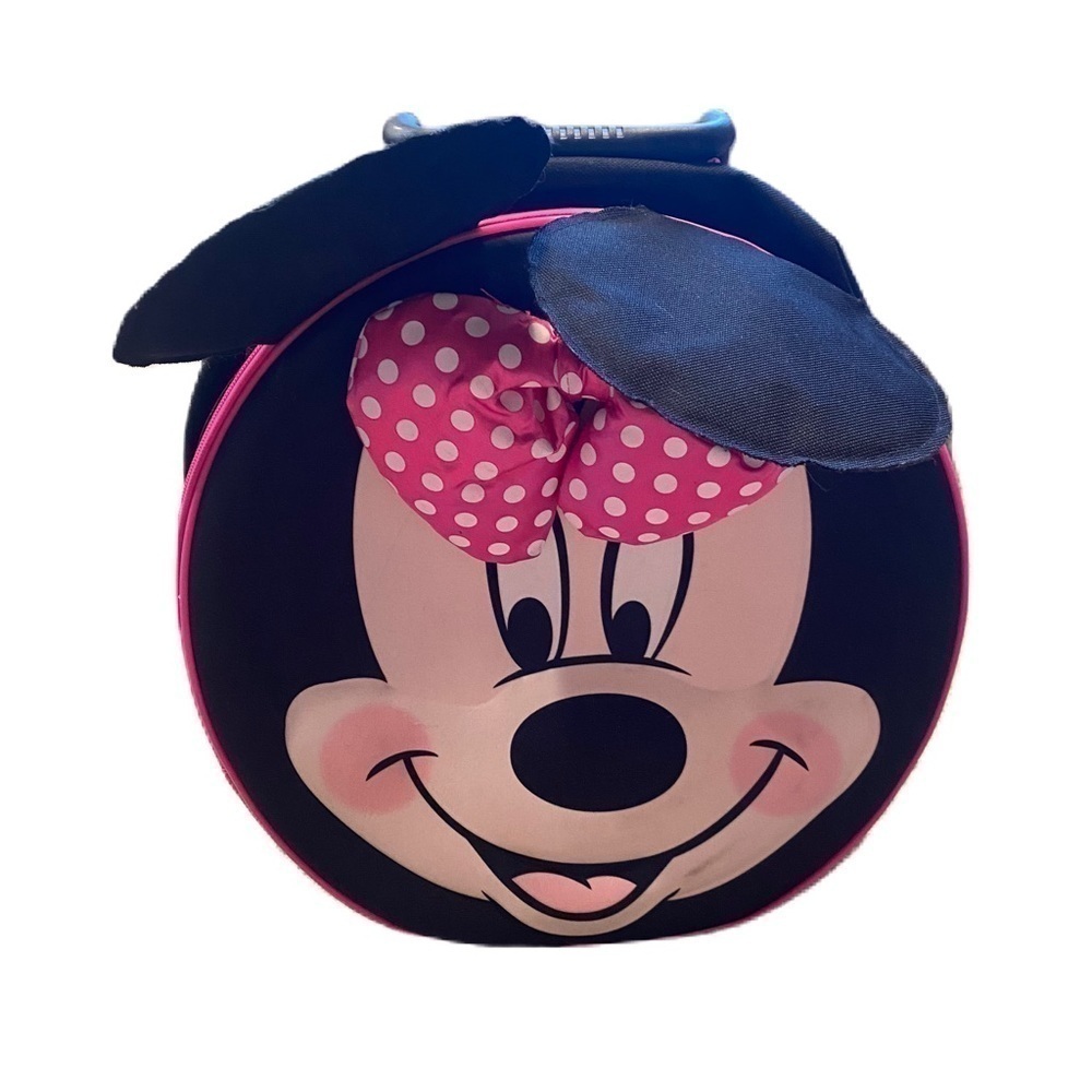 Disney Minnie Mouse Circle Roller Suit Case Pink Black 3D Ears Adjustable Handle